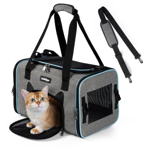 Image of rabbitgoo Cat Carrier Soft Sided, Stable Portable Pet Carrier with Safety Buckles for Car Travel Vet Visit Airline, Comfortable Breathable Kitten Bag for Small Medium Cat, Grey, 17x11x11 inch
