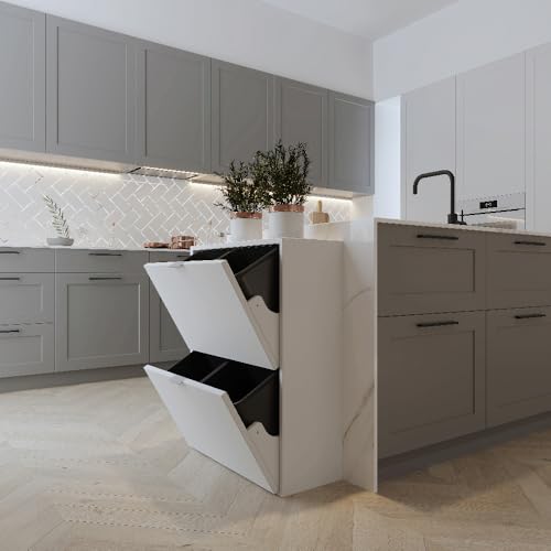 Ease Mülleimer Küche 4 Fächer 4 x 10L Recycling Große Abfalleimer aus Kunststoff Mülltrennsystem Recycling Schrank für Mülltrennung Mülleimerschrank für Küche Wohnung Büro