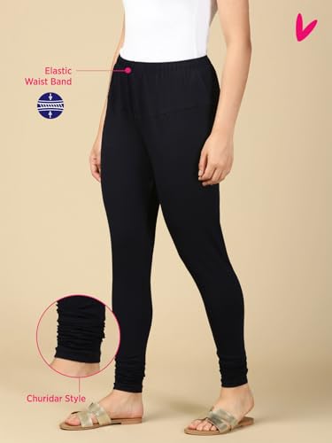 Image of Lux Cozi PYNK Solid Premium Cotton Lycra Churidar Leggings for Women | Regular Fit Elastic Waist Full Length Women Leggings | Free Size