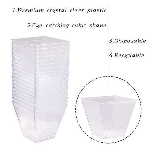 50 Pack 3.5 Oz Square Dessert Cups,Plastic Clear Dessert Cups,Disposable Tasting Cups Great for Desserts,Appetizers,Mousse