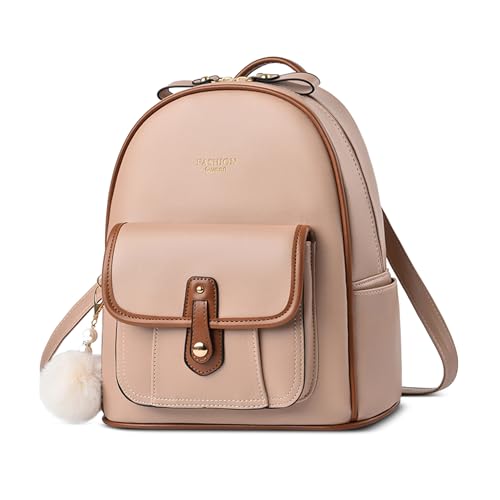 Imagen de FOLOVEYA Mochila Mujer Moda Antirrobo Impermeable Mochila Convertible de Cuero PU con Gran Capacidad Multibolsillos y Pompom Bolsa de Hombro para Viaje Escuela Universidad Trabajo Diario Kaki