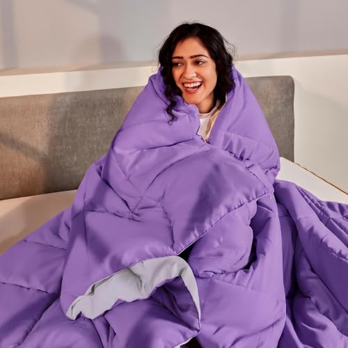 Image of SleepyCat All Season Reversible Comforter | 200 GSM Microfiber | Single Size | Purple