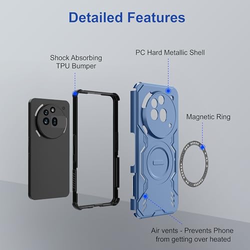 Image of Zapcase Back Case Cover for Nothing Phone (3a) Pro | Magnetic Case with Built-in Metal Ring | Supports MagSafe Charger, Wallet & Car Mount | Shockproof Hybrid PC + TPU | Blue