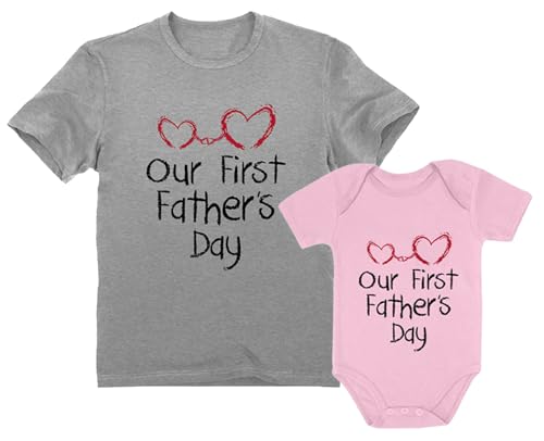 Image of Tstars Our First Father's Day Matching Outfits New Dads Gifts Dad Shirt and Son Daughter Infant Bodysuit
