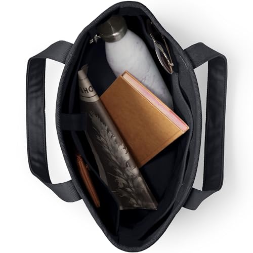 Image of Lands' End Solid Open Top Canvas Tote Black /black Medium Regular Handle