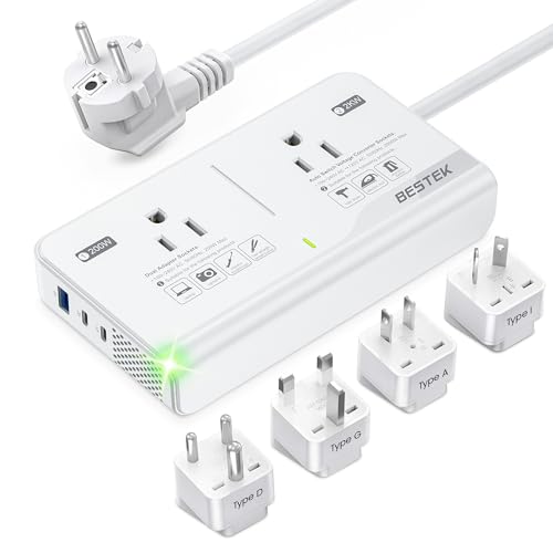 Image of BESTEK 220V to 110V Voltage Converter US to Europe, 2000W Universal Travel Adapter with 2 USB C Ports & 1USB-A Port, and EU /UK /AU /US /India Plug Power Adaptor, Step Down Transformer Outlet