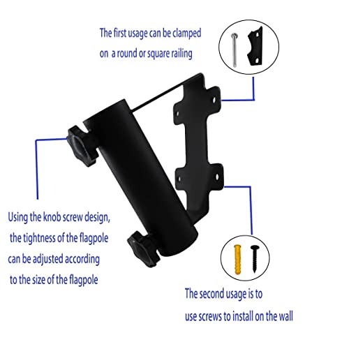 Kswlor Heavy Duty Flagpole Mount Bracket For Balcony Railing Truck Flag Pole Holder Clamp,Flag Pole Holder Bracket Wall Mounted,Horizontal And Vertical Railings Installation,Strong And Rust Free #TOP5