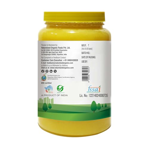 Image of Natureland Organics Premium Cow Ghee 1Ltr - 100% Organic Indian Cow Ghee - Billona Ghee 1ltr (Pack of 3)