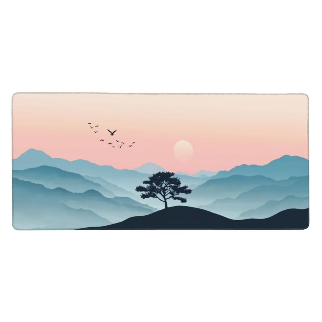 Tappetino Mouse XXL 1400x600x3mm Tappetino Mouse Tramonto Albero Impermeabile Tappetino Gaming Mouse Pad XXL Tappetino Scrivania, Base Antiscivolo Migliora Precisione e Velocità per Desktop/Ufficio