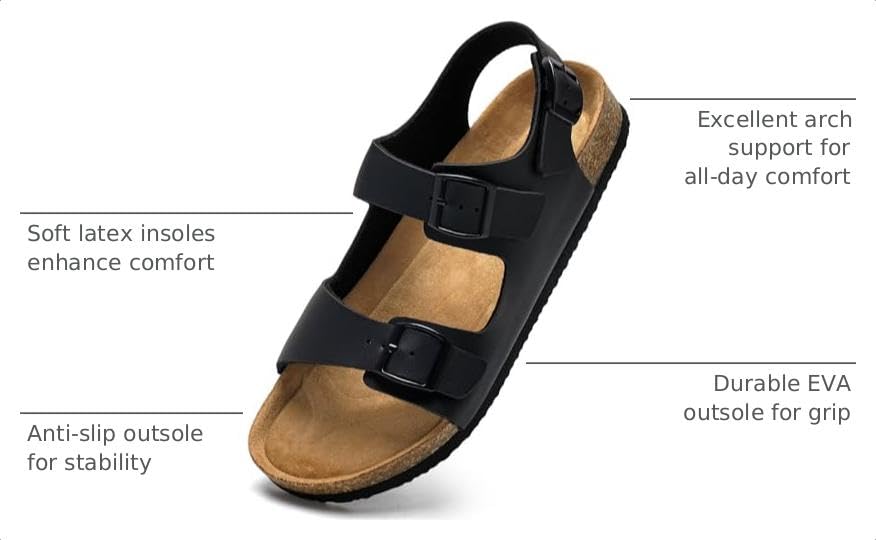 Image of Torotto Womens Sandals with Cork Footbed Open Toe Adjustable Webbing Athletic Slides Sandals for Walking | Beach | Indoor Outdoor