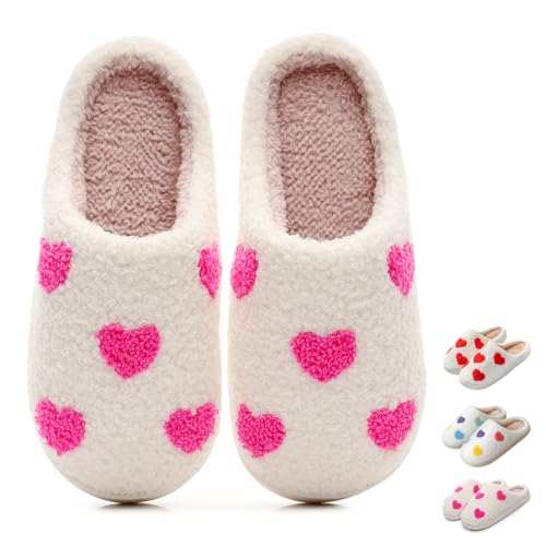 Cxvzr Couple Slippers For Women Men Heart Slippers Fluffy Warm Fur Non-slip Home Shoes Suitable For Lovers Pink 43-44