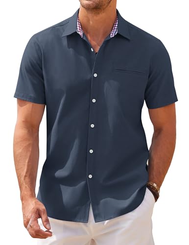 COOFANDY Hemd Kurzarm Herren Kurzarmhemd Fuer Männer Sommerhemd Oxford Hemd mit Knöpfen Freizeithemden Basic Kleiderhemd Regular Fit Einfarbig Businesshemden Navy blau XL COOFANDY Hemd Kurzarm Herren Kurzarmhemd Fuer Männer Sommerhemd Oxford Hemd mit Knöpfen Freizeithemden Basic Kleiderhemd Regular Fit Einfarbig Businesshemden Navy blau XL