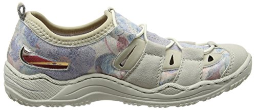 Rieker Damen L0561 Low-Top Sneakers in Weiß mit Blau und Beige