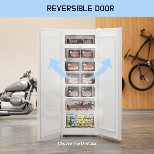 Upstreman 7.0 Cu.Ft Upright Freezer, Large Capacity Garage Ready Deep Freezer with 5 Adjustable Shelves, Convertible Refrigerator/Freezer, Reversible Door for Home, Basement, Apartment (White) on Fridge.com
