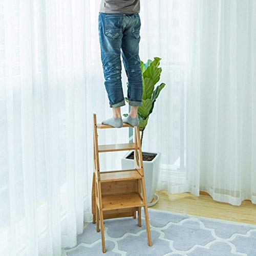 Taburete con peldaños de madera maciza y estructura de bambú grueso multifuncional 3