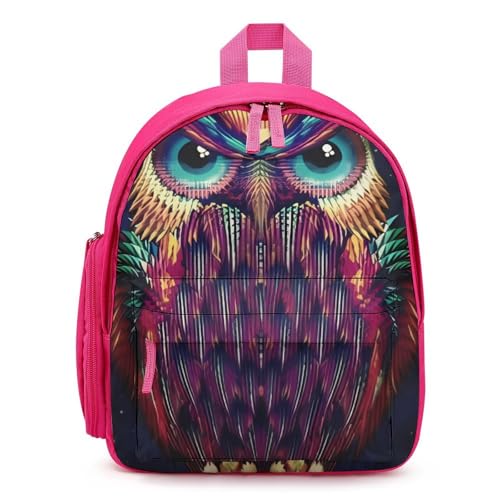 Owl Pattern Backpack Small Book Bag with Side Pocket, Lightweight Durable Backpack, Travel Rucksack, Pink-style
