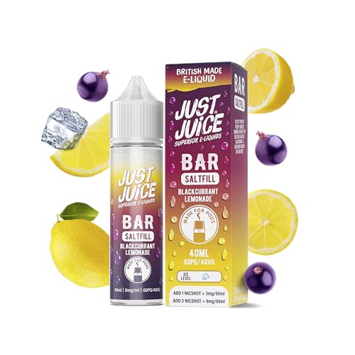 Just Juice Superior E-Liquids Bar Saltfill Vape Liquid - Blackcurrant Lemon Flavour - 40ml Bottle with 40ml of Super Concentrated Juice, 60/40 0mg e-Liquid