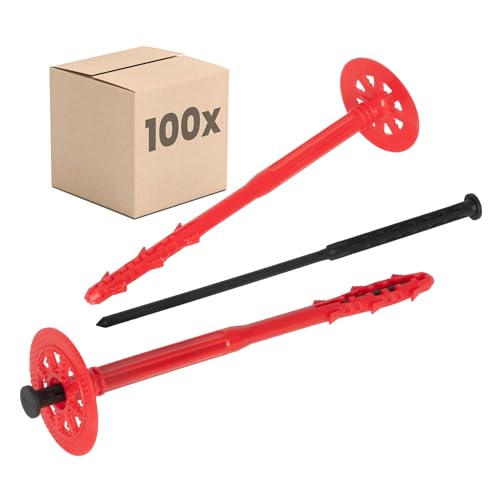 PROTEKTOR Tasselli isolanti 100 pezzi Ø10x200mm con chiodo in plastica per ETICS e per il fissaggio dell'isolamento delle facciate, tassello per isolamento termico, certificati ETA tasselli termici