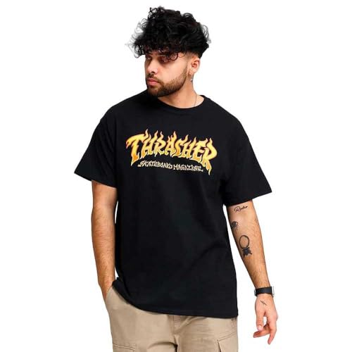 Thrasher Fire Black T-Shirt Unisexe pour Adulte