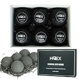 HZEX Charcoal Activated Bath Bombs for Men – Detox with Handmade Organic 6 Pack Bath Bomb Set, up to 3 Scents (Sandalwood, Bergamot, Ocean), Individually Wrapped (Sandalwood)