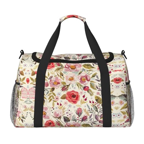 Sac de yoga rustique imprimé fleurs roses : grand sac de sport noir très logeable