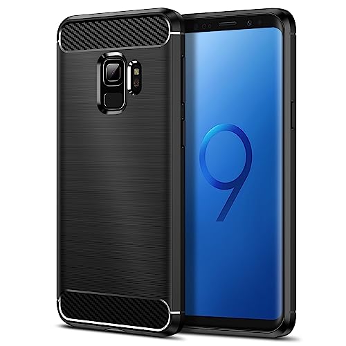 Qiinogow Cover Compatibile con Samsung Galaxy S9, Custodia per Telefono Slim Fit con Antiurto, Anti-Graffio, Case Protettiva in Gomma TPU in Fibra di Carbonio, Nero