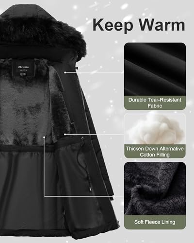 Chrisuno Women's Warm Winter Coat Long Waterproof Thicken Puffer Jacket Quilted Snow Parka with Removable Hood4