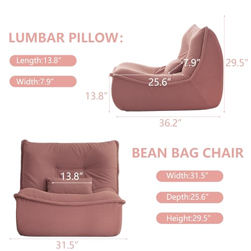 Huadeo Bean Bag Chair for Adults, Single Lounge Chair with Lumbar Pillow, Comfy Floor Sofa with High-Resilience Foam, Lazy Accent Chair for Living Room, Bedroom, Apartment, Or Reading Corner, Pink by Huadeo - Used condition - Image 2