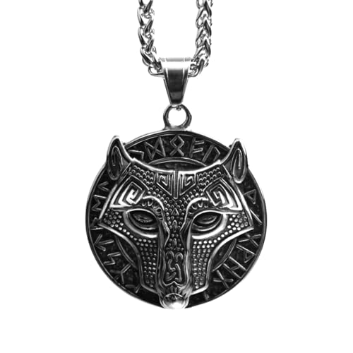 LANGHONG Retro Norse Viking Wolf Necklace For Men Stainless Steel Necklace Talisman Jewelry, Gift For Men