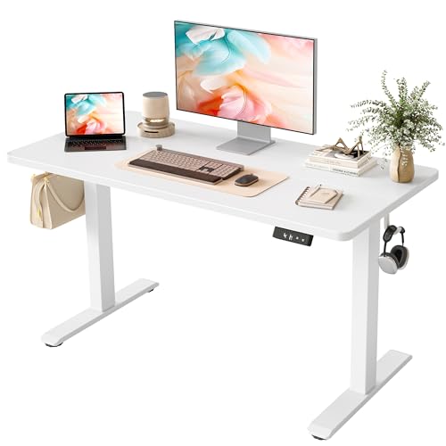BEXEVUE Height Adjustable Electric Standing Desk - 100x60 cm Stand Up Table Desk Thick Splice Board, Smart Control Panel 3 Memory Heights, Anti-Collision System, Sit Stand Desk for Home Office