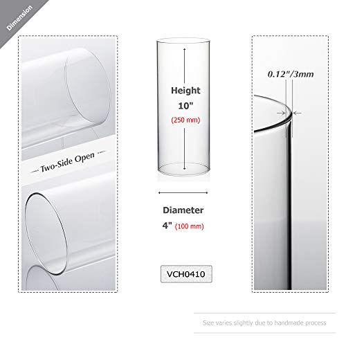 Wgvi Hurricane Candle Holder Sleeve, Wide 4", Height 10", Clear Glass Cylinder Candleholder, Chimney Tube, Open Ended Candle Shade, 1 Piece #TOP1