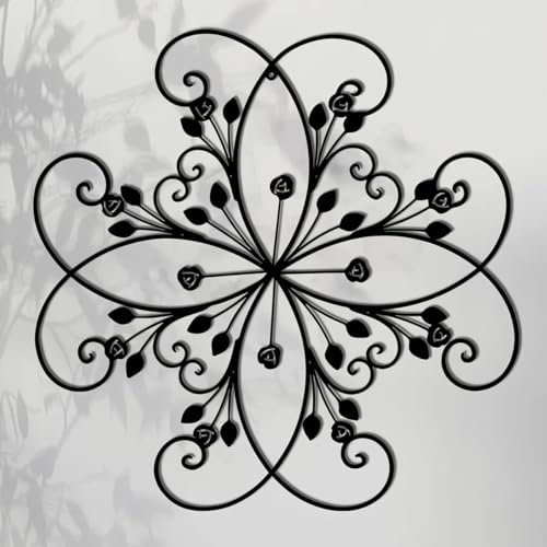 Modern Minimalist Art Metal Wall Decor Black,15.75x15.75 Inch-Floral Design with