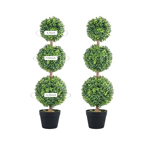 smfbegl 3ft. Artificial Triple Ball Boxwood Topiary Tree (Indoor/Outdoor)
