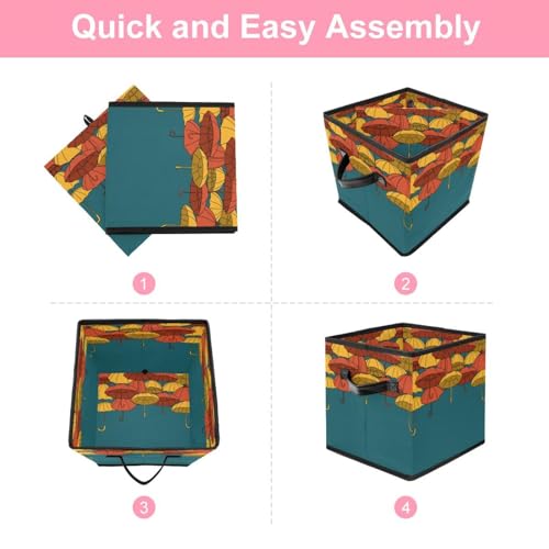 Boîte de rangement pliable cube imprimé parapluie avec poignées solides - 6