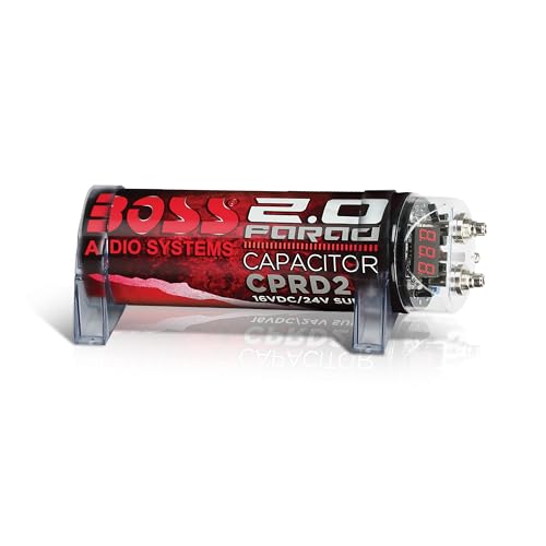 BOSS Audio Systems CPRD2 Car Capacitor - 2 Farad, Energy Storage, Enhance Bass From Stereo, Warning Reverse Polarity Tone, Voltage Overload Low Battery
