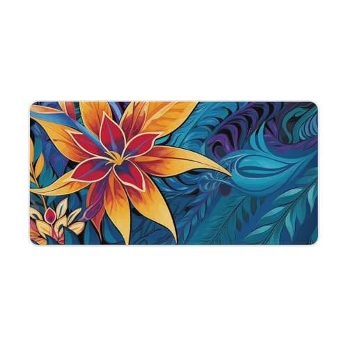 Tapis de souris grande taille avec motif feuilles tropicales et base antidérapante