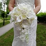 Wasserfall Elfenbein Hochzeitsblumen Brautsträuße Künstliche Perlen Kristall Hochzeitssträuße Bouquet Rose