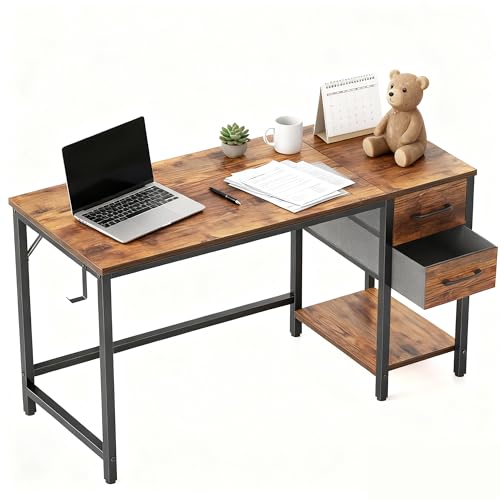 Cubiker Computer Home Office Desk with Drawers, 47 Inch Small Desk Study Writing Table, Modern Simple PC Desk, Vintage Brown