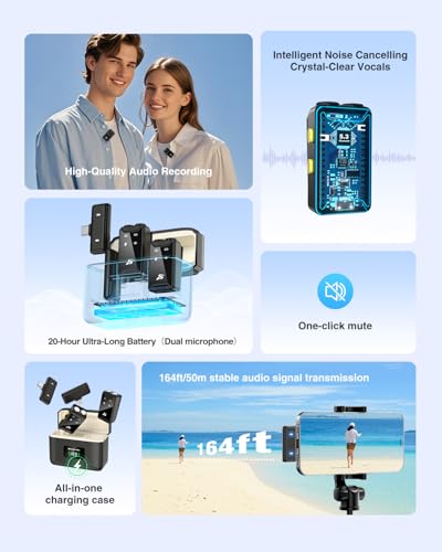 PQRQP Wireless Microphone for iPhone, iPad, Android(Lightning/USB C), Dual Microphones 20 H Battery Life, Mini Microphone, Cordless Double Mics for Video Recording, YouTube, TikTok, 164FT - Image 6