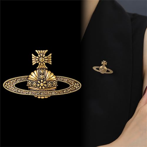 Image of Dreuyet Saturn Planet Brooch Pin for Women Ladies Dainty Rhinestone Star Lapel Pin Cubic Zirconia with Crystal Planet Brooch Fashion Dress Accessories Jewelry for Suit Clothing Jackets Badges