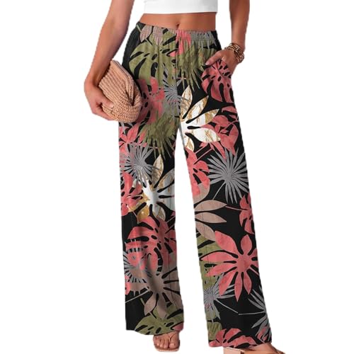 Azruma Pantalons Fluide Sarouel Femme Pantalons Grande Taille Pant Coton Et Lin Fluide Droit Long Pants avec Poches Ample Taille Haute Élastique Pantalon avec Cordon De Serrage Pantalon Elastique