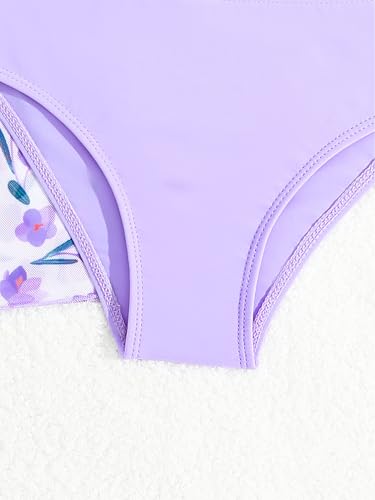 Kids Girls Floral Short Sleeve Kimono Wrap Ruffle Bikini Top with Brief 3 Pcs Bathing Suits4