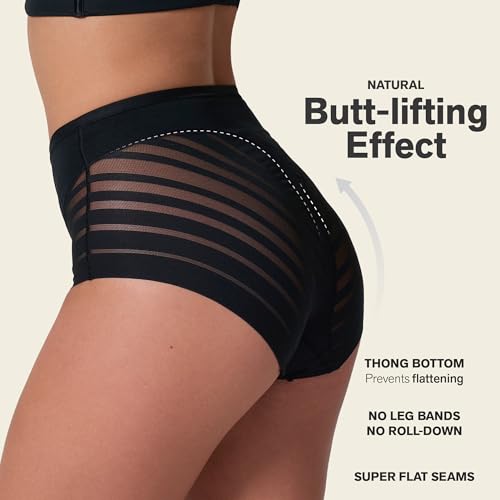 Image of Leonisa High Waisted Invisible Tummy Control Shapewear for Women - Stripe Lace Ladies Underwear Panties
