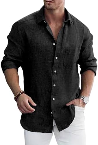 Men's Dress Shirt, Long-Sleeved Button-Down Shirt, Casual, Wrinkle-Free Beach Shirt
