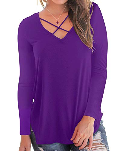 BOBOSMXL Women's Casual Short Sleeve Solid Criss Cross Front V-Neck T-Shirt Blouse Tops