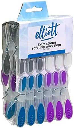 Elliotts Extra Strong, Soft Grip and Non-slip Wave Design Clothes Pegs, 24 Pack in Assorted Colours, BPA Free Laundry Pegs ideal for everyday use for Indoor or Outdoor use