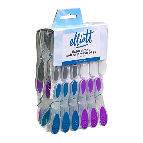 Elliotts Extra Strong, Soft Grip and Non-slip Wave Design Clothes Pegs, 24 Pack in Assorted Colours, BPA Free Laundry Pegs ideal for everyday use for Indoor or Outdoor use