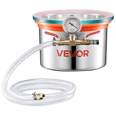 VEVOR 1.5 Gallon Vacuum Chamber, Stainless Steel, Vacuum Degassing Chamber With Tempered Glass Lid, Hose, Air Filter, For Resin Casting, Stabilizing Wood, Degassing Silicone, Epoxies, Essential Oils
