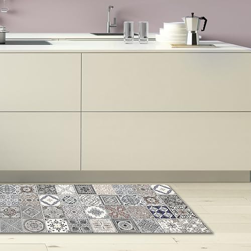 CREARREDA Tapis de Cuisine antidérapant Azulejos Vintage 50x120 Tapis de Protection de Sol en...