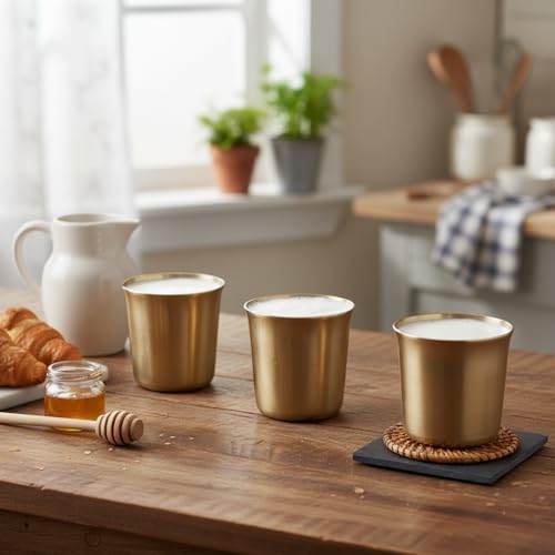 Image of Blessing Art Pure Kansa Bronze Glass /Tumbler in Matte Finish -1 Piece, 200 Ml, Gold- Handcrafted Ayurvedic Drinking Cup | Enhances Health & Digestion | Traditional Indian Drinkware for Daily Use |